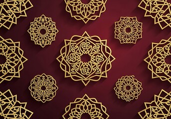Elegant gold mandala patterns on a rich maroon background design elements background