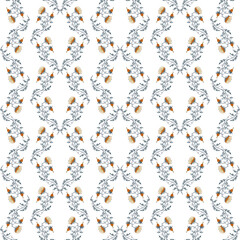 Seamless pattern with botanical pattern. Pattern with wild flowers. Aesthetic pattern of flowers and leaves.