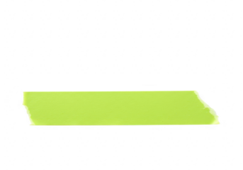 A single strip of bright lime green fluorescent tape with a torn edge is isolated on a transparent background providing a vibrant and eyecatching