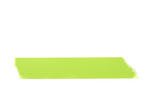 A single strip of bright lime green fluorescent tape with a torn edge is isolated on a transparent background providing a vibrant and eyecatching