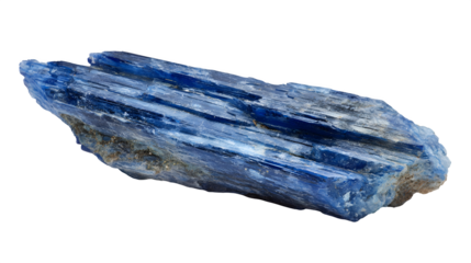 Kyanite raw blade, striking blue bladed crystal, natural elongated form, isolated on Transparent background