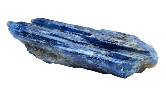 Kyanite raw blade, striking blue bladed crystal, natural elongated form, isolated on Transparent background