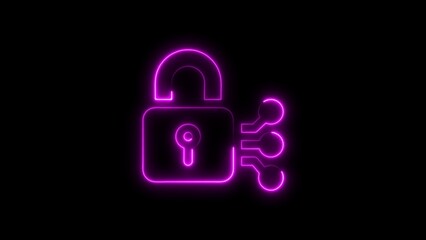 Neon glowing lock with digital circuitry suggesting cybersecurity encryption and data protection