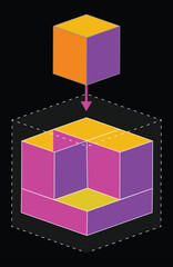 Abstract 3D Blockchain Integration. Digital Data Block Infographic , Crypto Cube, Network Storage, Secure Transfer, Decentralized Ledger, Technology, Web3, Cryptocurrency, Cloud Computing, AI, Modern 