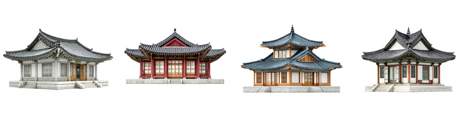 Naklejka premium Collection of Traditional Korean Architecture, Isolated