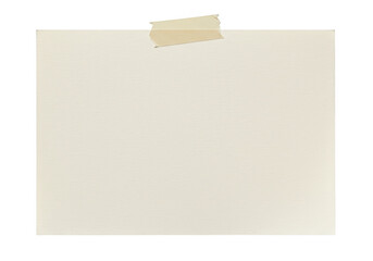 A plain lightcolored sheet of paper is secured to a transparent background at the top with a piece of beige tape