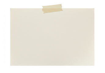 A plain lightcolored sheet of paper is secured to a transparent background at the top with a piece of beige tape