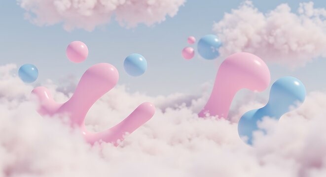 Pastel Dreamscape: 3D Render of Floating Candy Clouds - Powered by Adobe