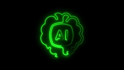 Glowing neon ai brain symbol on a dark background illustrating artificial intelligence technology