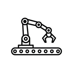 Robotic arm on conveyor belt automated manufacturing line icon