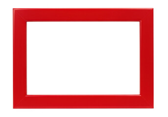 An empty red rectangular picture frame is presented on a plain transparent background perfect for displaying images or text