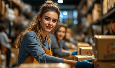 Food bank volunteers assisting with donations for families in need during a cost of living crisis, emphasizing social responsibility and community support, Generative AI