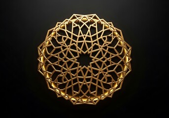 Intricate golden geometric islamic pattern on black background representing tradition and heritage