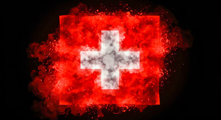 Switzerland Flag with Fiery Smoke Effect – Dramatic Artistic Tribute to Swiss Identity and Heritage