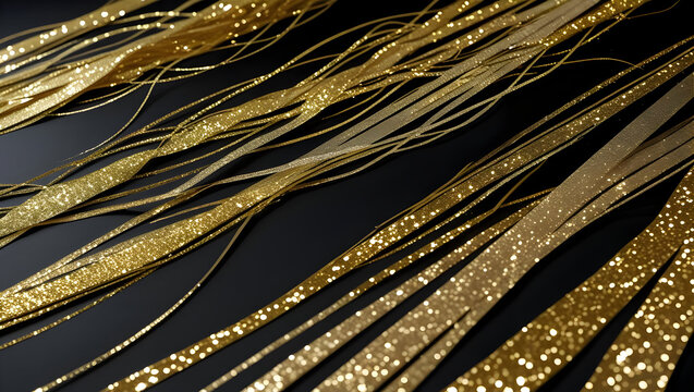 Golden glitter trails on black background