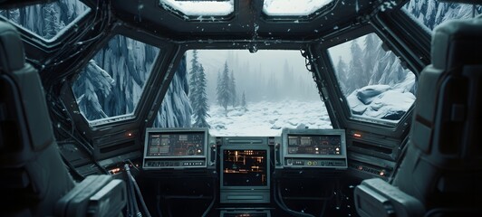 an old sci-fi-style spaceship interior, generative AI