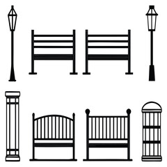 Naklejka premium Silhouette designs of park benches