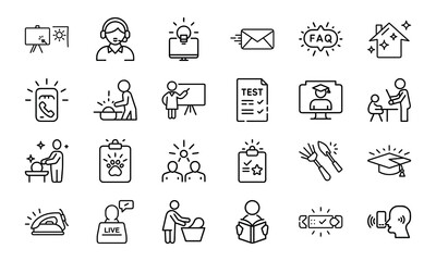 Business and Data Analytics Line Icons Set with Light Up Effect – KPI, Graphs, Charts, Marketing Strategy, Report, Cloud, Planning, and Performance Metrics Symbols on White Background