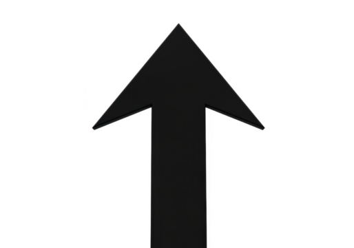 A bold black arrow points directly upwards symbolizing direction progress and forward momentum isolated on transparent background