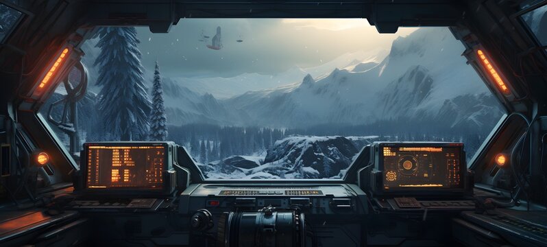 an old sci-fi-style spaceship interior, generative AI