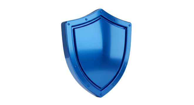 Silver shield icon on white background representing security and protection