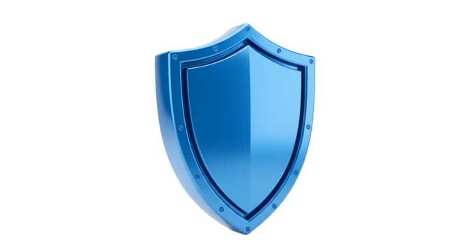 Glossy silver shield icon representing protection and security on white background