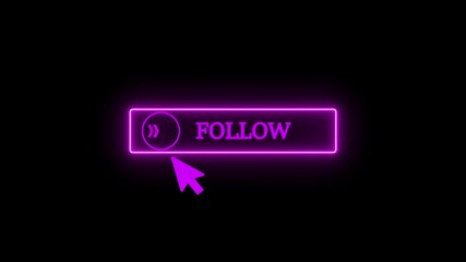 Neon purple follow button with cursor clicking on dark background social media engagement concept - Powered by Adobe