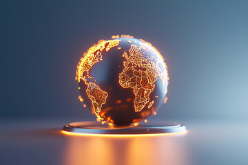 Glowing globe with intricate patterns representing continents, showcasing modern and technological design. vibrant lights create captivating