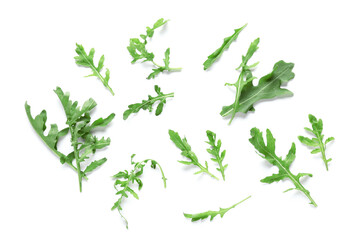 Leaves of fresh arugula isolated on white background