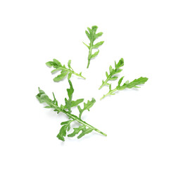 Leaves of fresh arugula isolated on white background