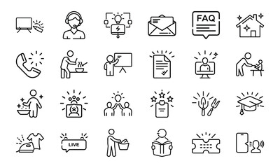 Business and Data Analytics Line Icons Set with Light Up Effect – KPI, Graphs, Charts, Marketing Strategy, Report, Cloud, Planning, and Performance Metrics Symbols on White Background