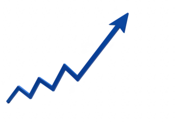 A blue arrow shows an upward trend indicating growth and progress in a business or financial context against a transparent background