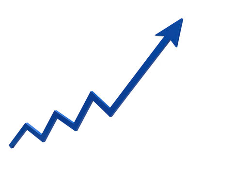 A blue arrow shows an upward trend indicating growth and progress in a business or financial context against a transparent background