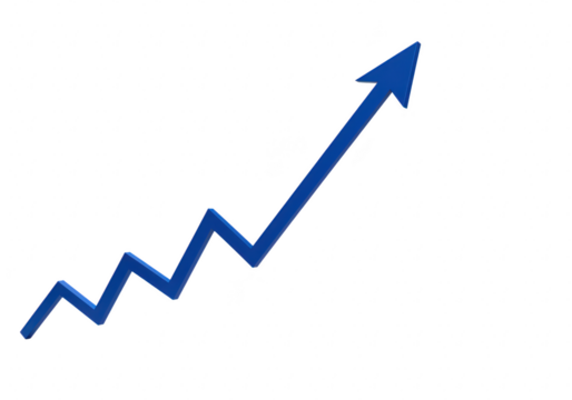A blue arrow shows an upward trend indicating growth and progress in a business or financial context against a transparent background - Powered by Adobe