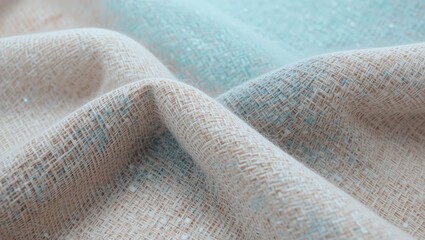 A close-up view of textured fabric showcasing intricate weaves and soft hues, perfect for design and decoration.