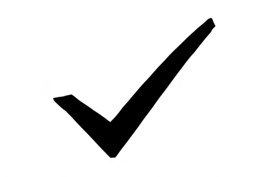 A bold black handdrawn check mark symbol is displayed against a clean transparent background representing a positive confirmation or correct choice