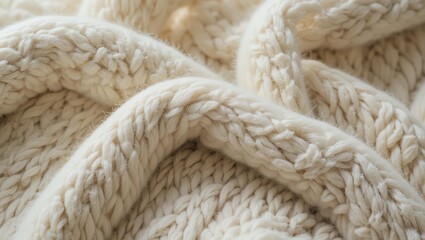 A cozy, textured knitted sweater in soft cream tones, perfect for warm, inviting interiors.