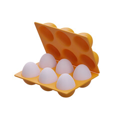 Six White Eggs in Orange Carton, Minimalist Style