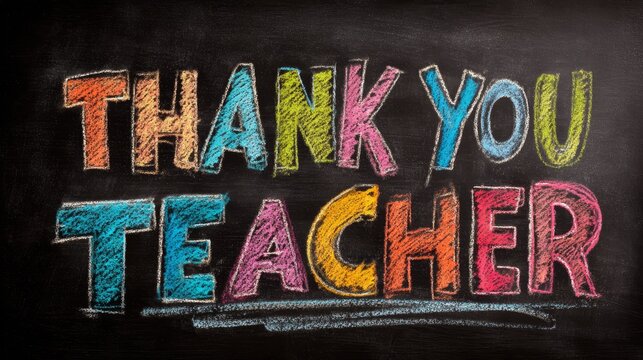 Colorful Thank You Teacher Chalkboard Design for Education and Appreciation