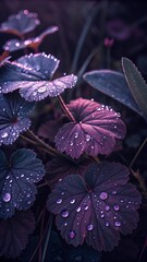 Violet Leaves with Evening Shadows – Dramatic Macro Botanical
