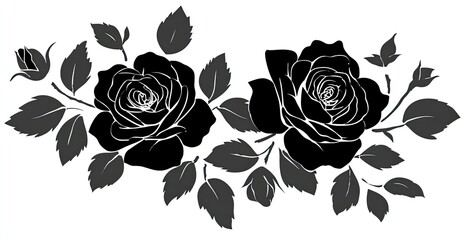 Elegant black roses, floral arrangement, white background, design element