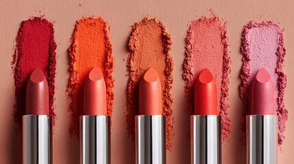 Obraz premium Variety of Lipstick Shades With Vibrant Color Swatches Displayed on a Textured Background