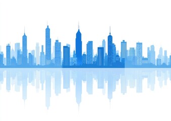 Fototapeta premium Blue Cityscape Skyline Reflection, Urban Background, Modern City, Design Element