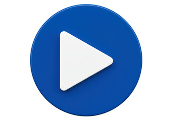 A simple and modern blue circular icon with a white play button triangle symbol for media playback isolated on transparent background