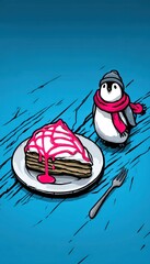 Cute penguin and cake