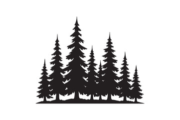Obraz premium Pine tree forest landscape silhouette vector art illustration on white background