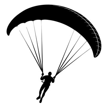 Black paraglider silhouette against white flying