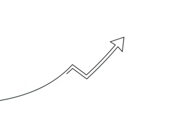 A simple black line drawing of an arrow shows a zigzagging upward trend against a transparent background