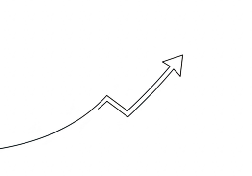 A simple black line drawing of an arrow shows a zigzagging upward trend against a transparent background - Powered by Adobe