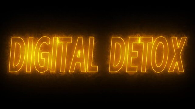 Flickering neon yellow glowing Digital Detox sign animated black background. neon digital detox text animation